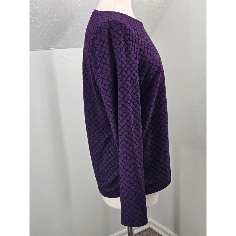 T by Talbots Sz L Dark Purple & Black Long Sleeve T Casual Elegance Stretch - Picture 4 of 9